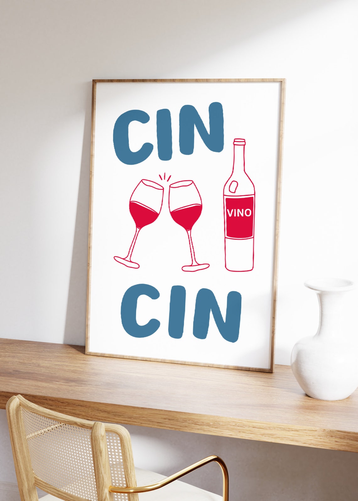 Cin Cin Wine Cheers Retro Kitchen Poster Red Vino Bottle Bar Art - Image 3