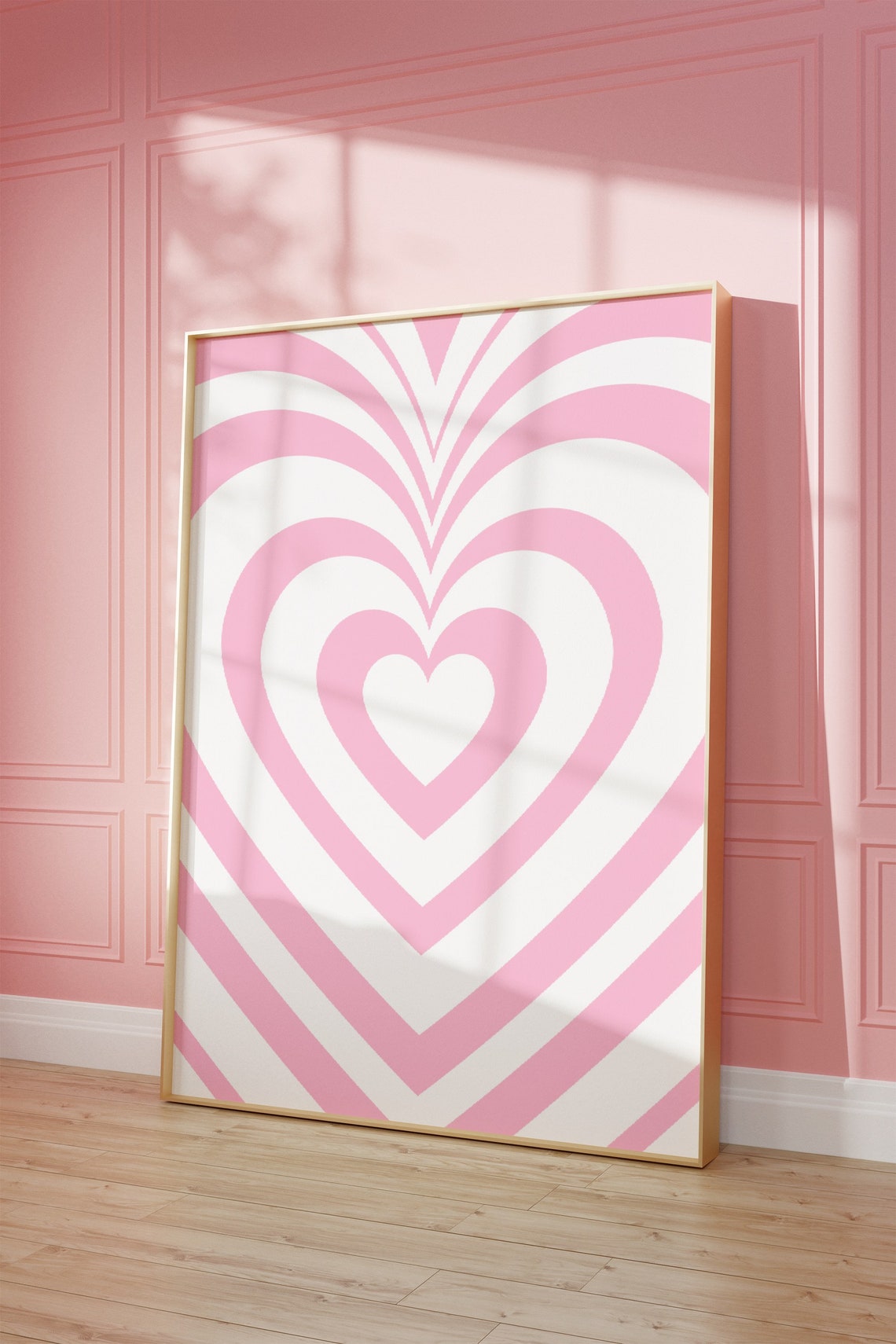 Pink Hearts Psychedelic Stripes Poster Preppy Girly Bedroom Wall Decor - Image 2
