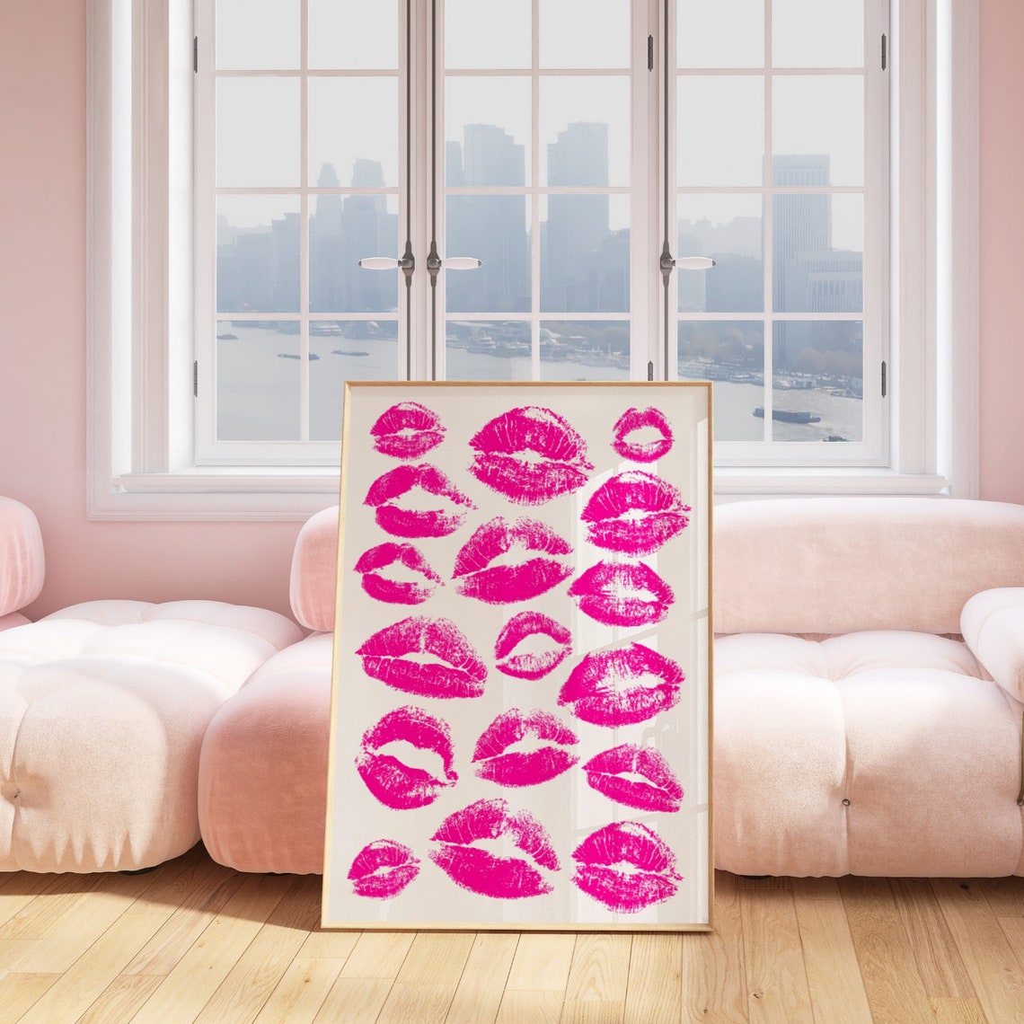 Hot Pink Lipstick Kiss Marks Fun Preppy Dorm Wall Decor Poster - Image 3