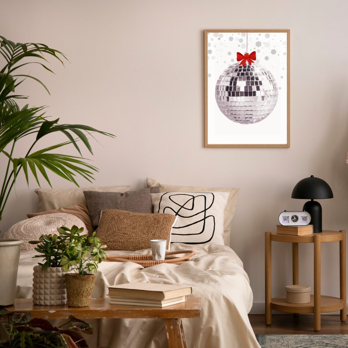 Christmas Disco Ball Ornament Red Bow Snowflake Holiday Wall Decor Poster - Image 4
