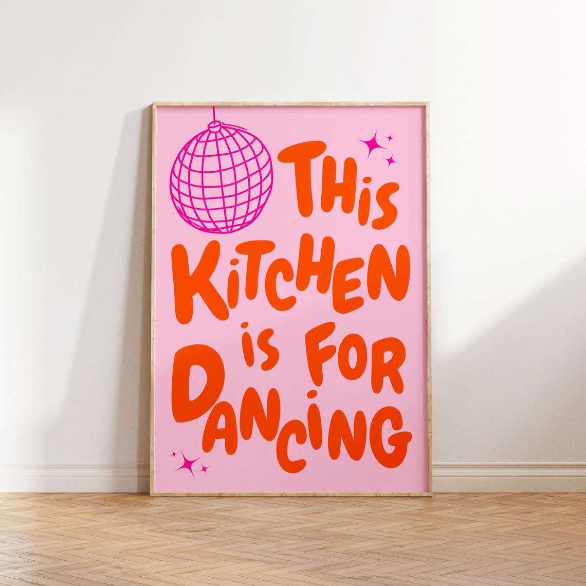 This Kitchen Is For Dancing Pink Disco Ball Retro Quote Poster
