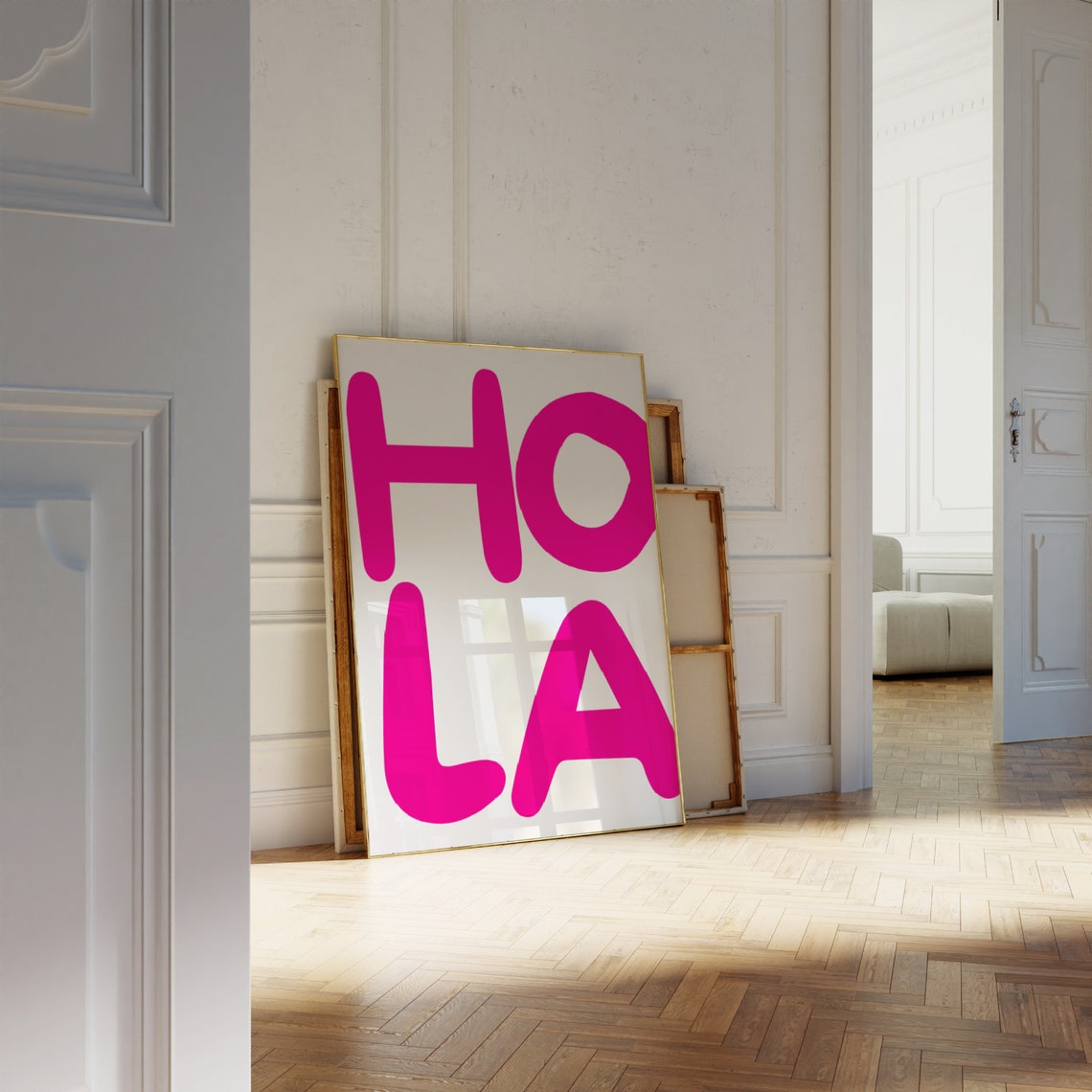 Hola Spanish Greeting Hot Pink Typography Retro Trendy Decor Poster - Image 2