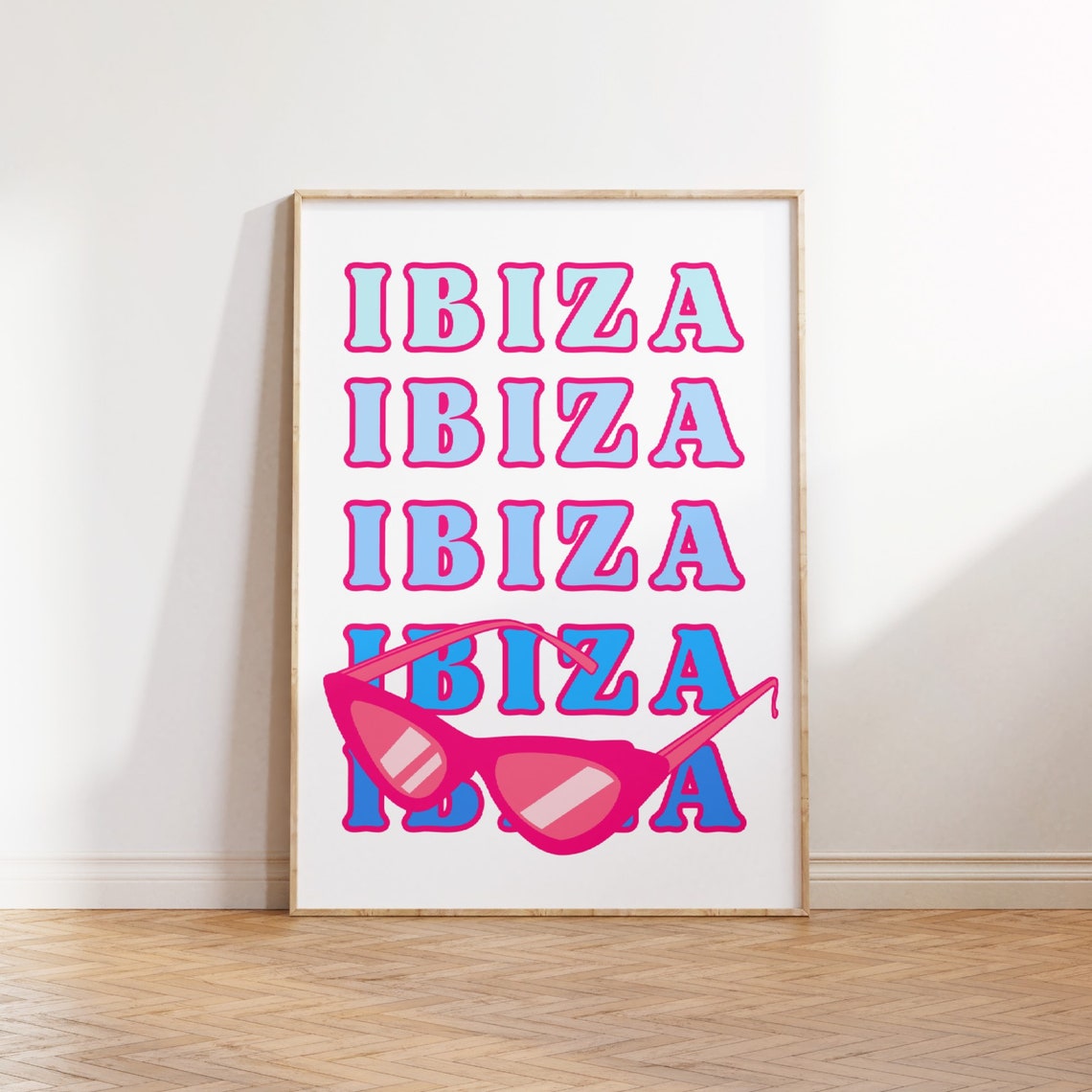 Ibiza Repeat Blue Pink Sunglasses Trendy Summer Travel Poster - Image 3
