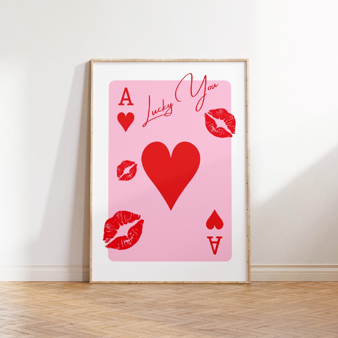 Lucky You Red Ace Of Hearts Poster Lipstick Kiss Retro Card Art - Image 3