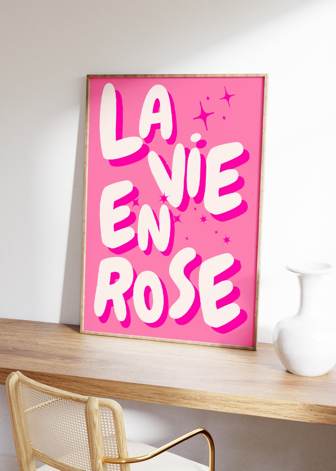 La Vie En Rose Hot Pink Bubble Letter French Quote Trendy Poster - Image 3