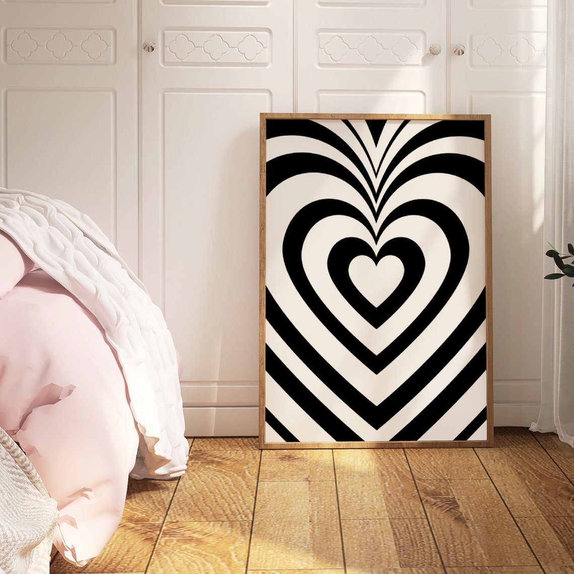 Concentric Hearts Black White Op Art Psychedelic Tunnel Wall Poster - Image 3