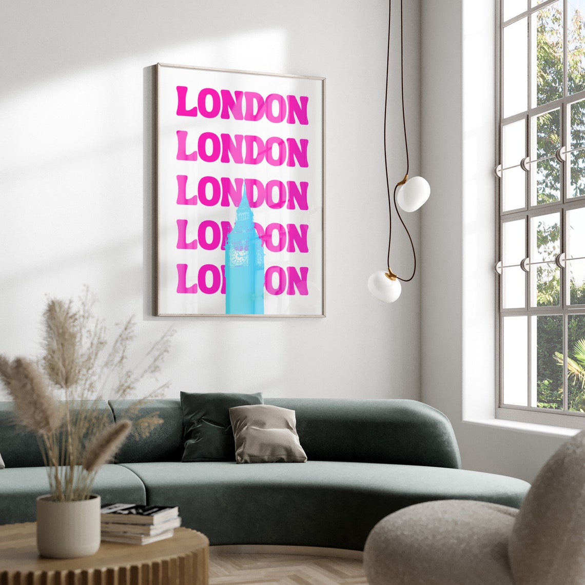 London Big Ben Hot Pink Repeated Typography Travel City Poster - Image 3