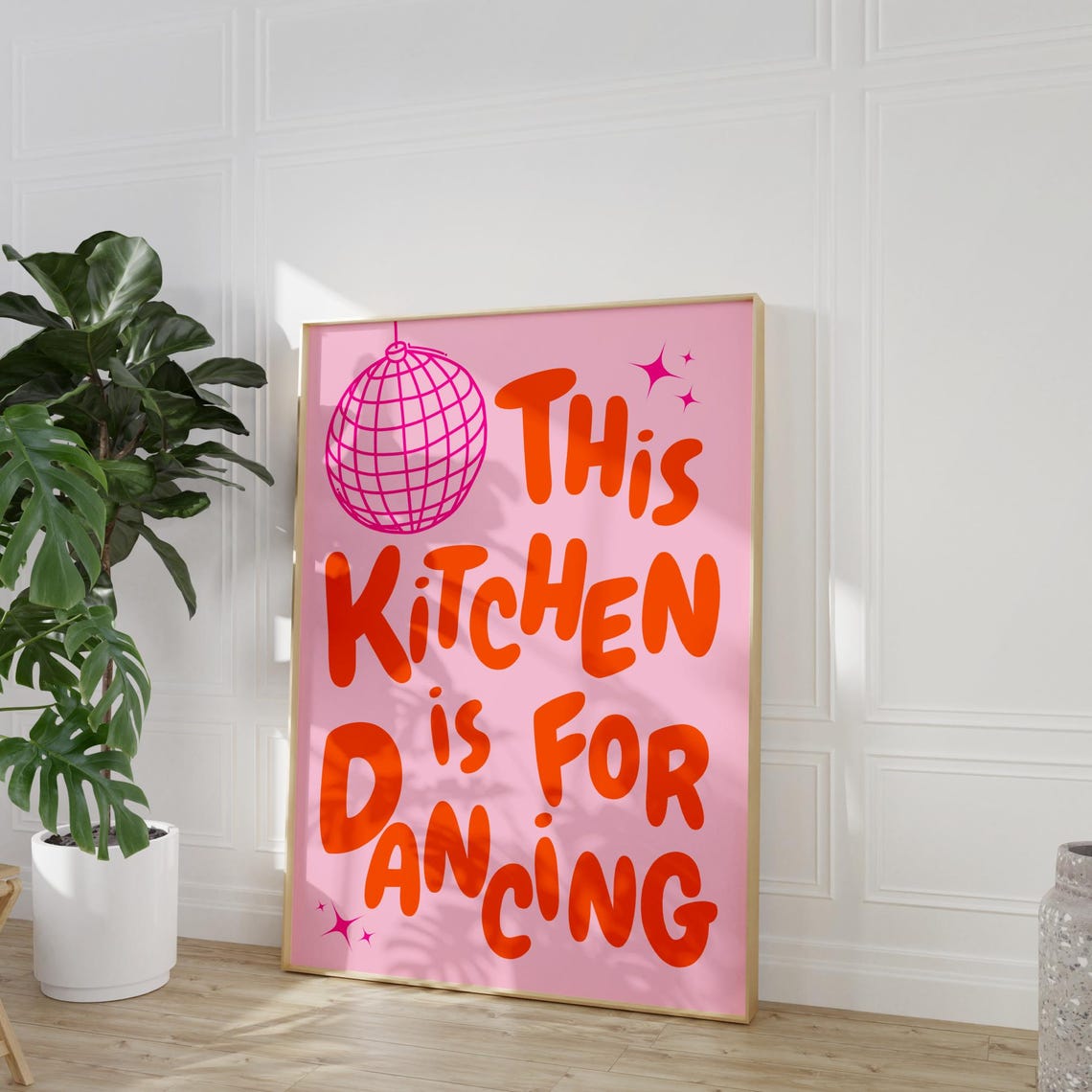 This Kitchen Is For Dancing Pink Disco Ball Retro Quote Poster - Image 4