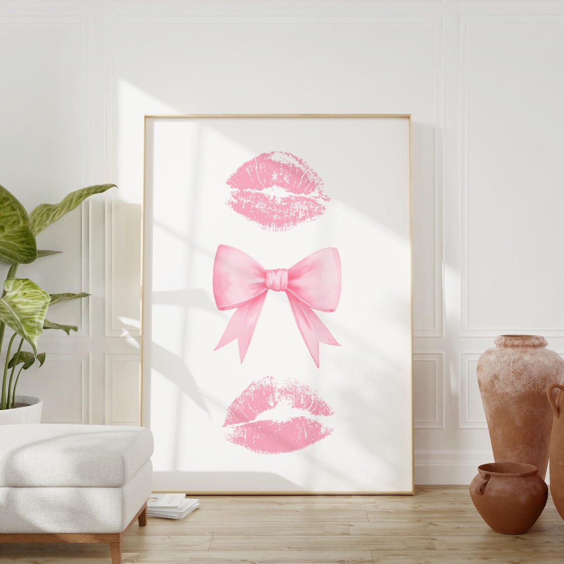 Pink Bow Print, Coquette Room Decor Art Print