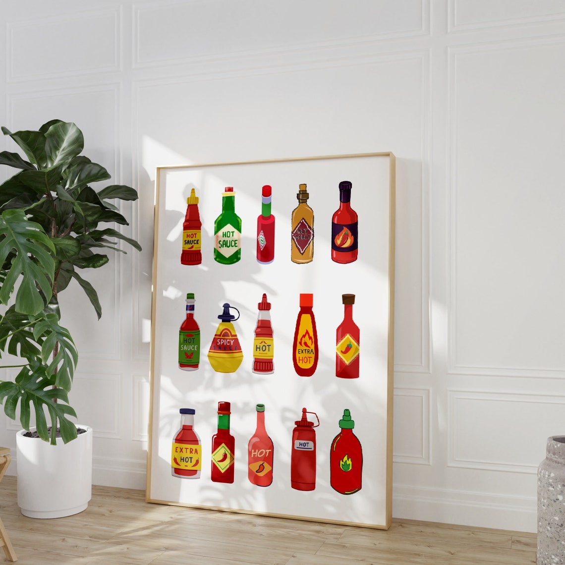 Hot Sauce Bottles Retro Kitchen Illustration Colorful Poster - Image 2