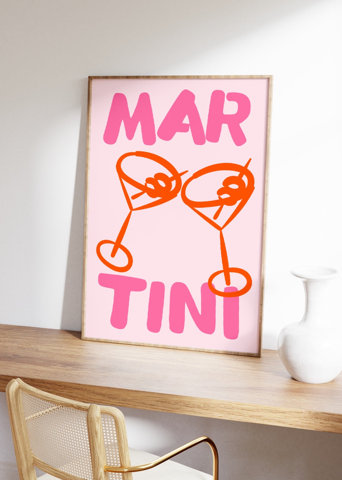 Martini Pink Retro Cocktail Bar Cart Fun Typography Art Poster - Image 4