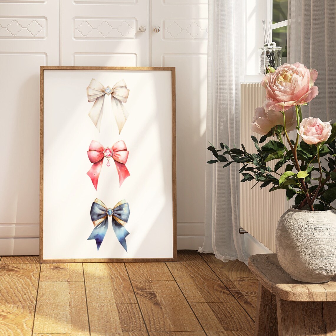 Jeweled Ribbon Bow Watercolor Poster Coquette Elegant Girly Decor Art - Image 3
