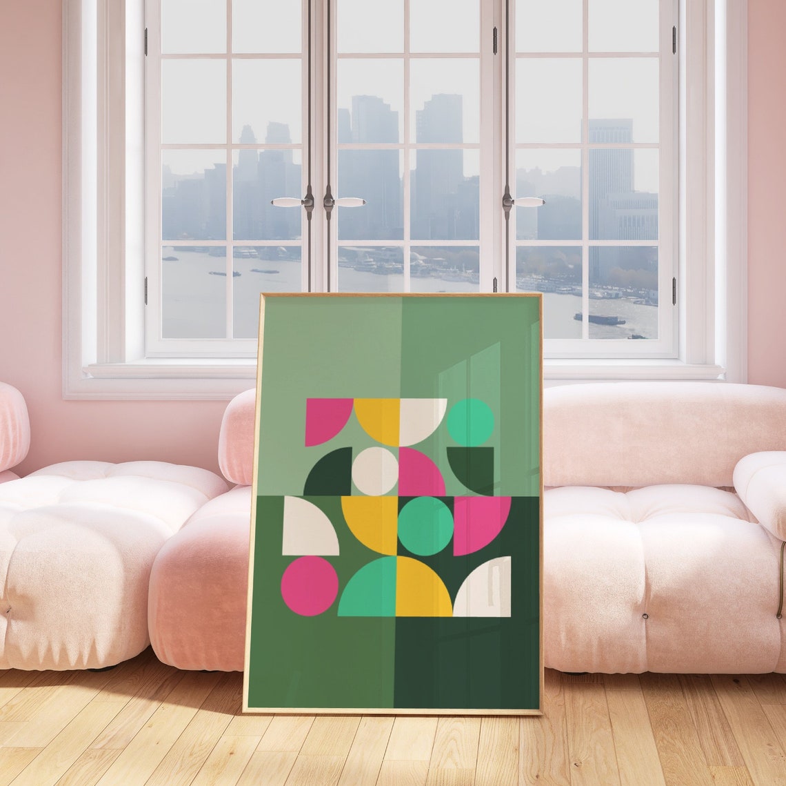 Sage Green Geometric Quarter Circle Bauhaus Modern Art Poster - Image 2