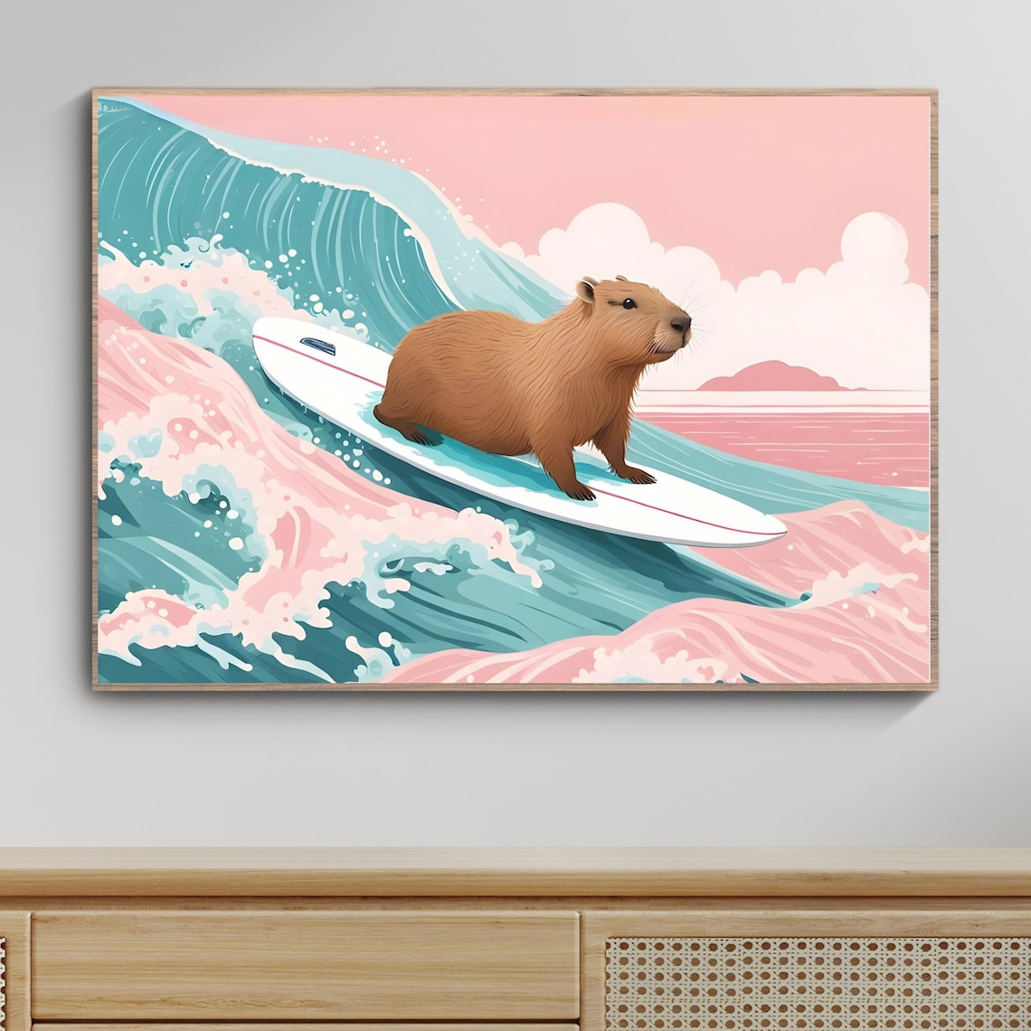 Capybara Print Capybara Surf Poster Pink Beachy Decor Capybara Lover Gift Animal Wall Art Boho Illustration - Image 3