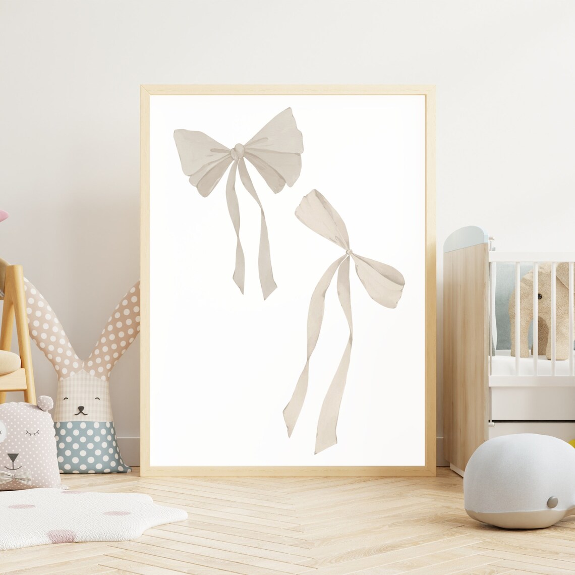 Neutral Beige Double Bow Watercolor Minimalist Teen Room Poster - Image 2