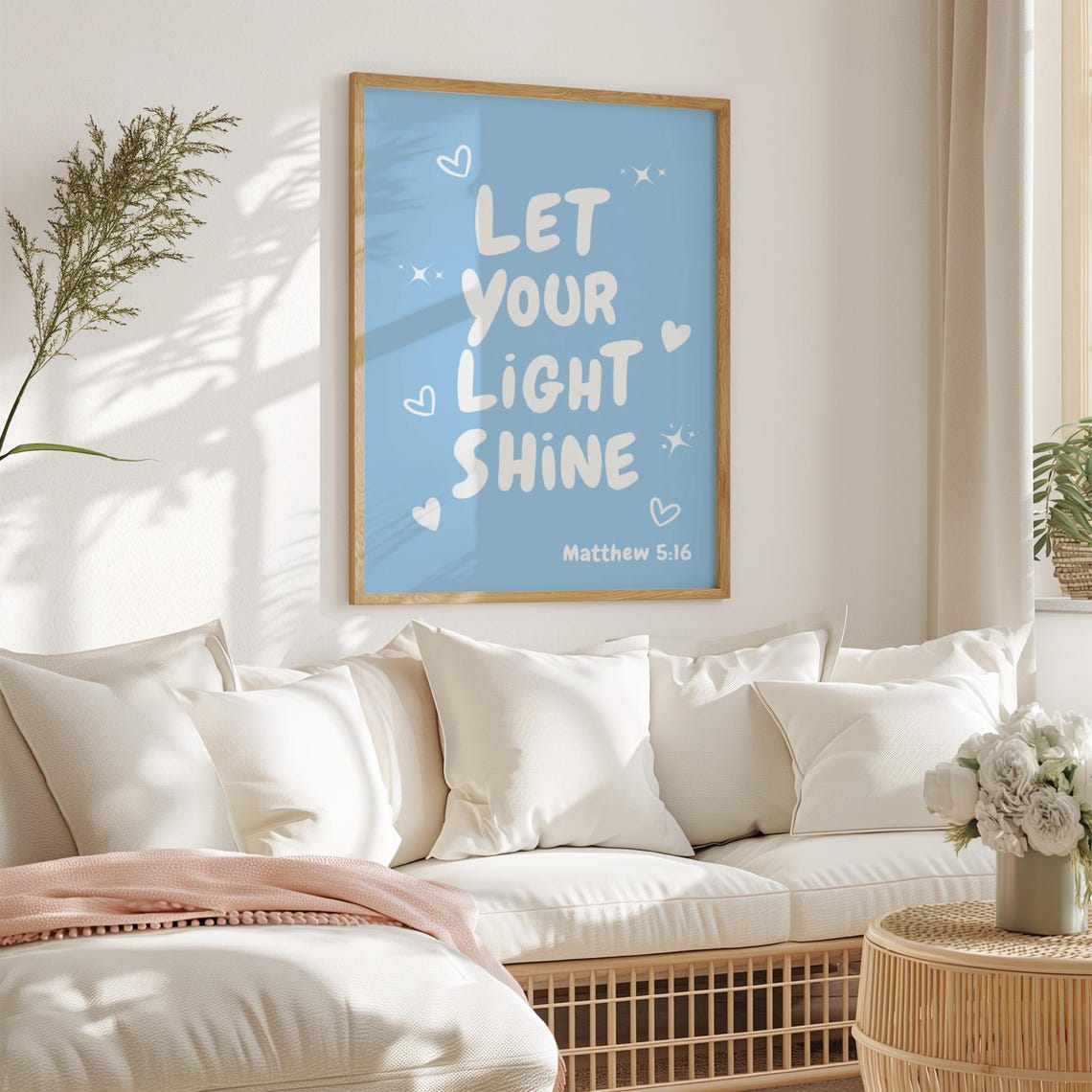 Let Your Light Shine Matthew 5:16 Blue Christian Scripture Poster - Image 3