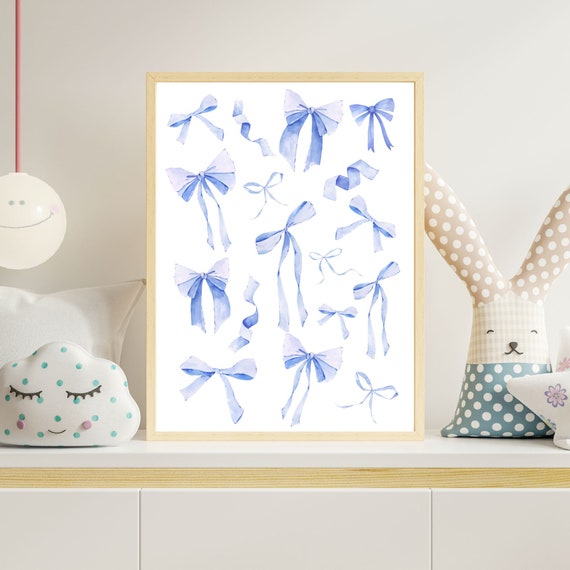 Blue Bow Print Preppy Aesthetic Wall Art Teen Room Decor Preppy Poster College Apartment Decor Nursery Girly Wall Art Pastel Poster