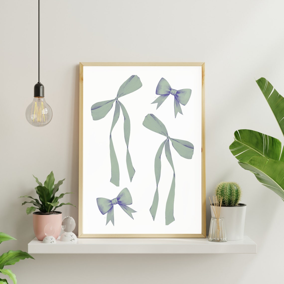 Sage Green Ribbon Bow Watercolor Set Four Bows Minimalist Art Print - Image 3