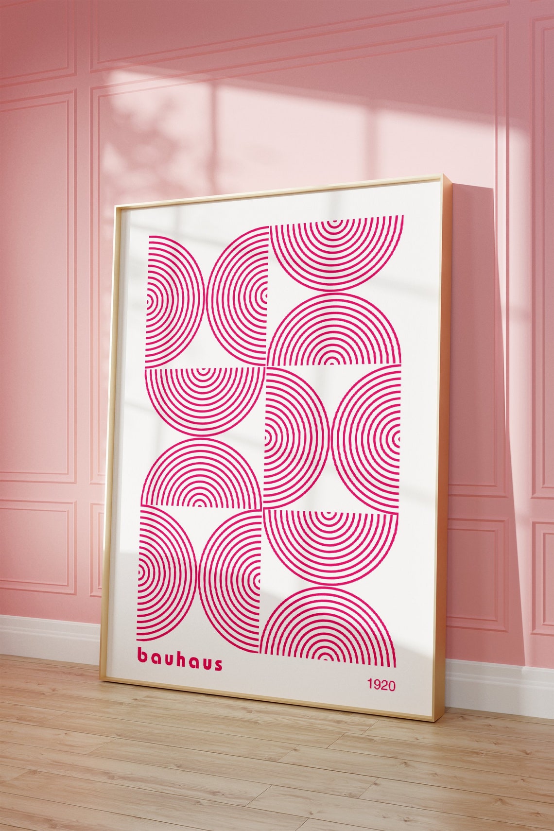 Pink Bauhaus Geometric Arch Line Pattern Mid Century Modern Art Poster - Image 3