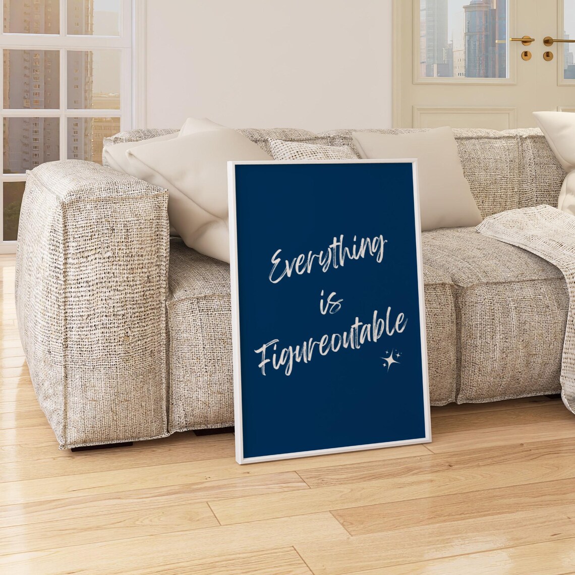 Everything Is Figureoutable Quote Art Print, Navy Office - Image 2