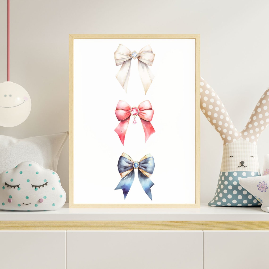 Jeweled Ribbon Bow Watercolor Poster Coquette Elegant Girly Decor Art - Image 2