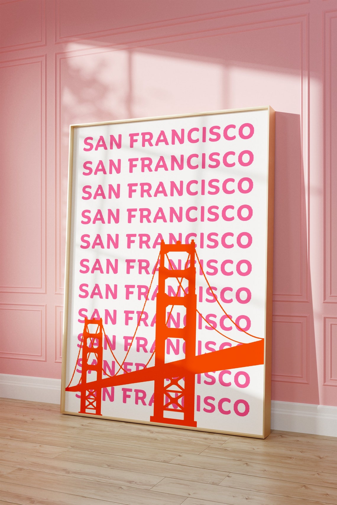 San Francisco Pink Repeat Typography Orange Golden Gate Bridge Poster - Image 2