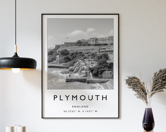 Plymouth Travel Print Plymouth Travel Poster England Travel Print English Print Black And White Travel Poster Travel Art Travel Gift