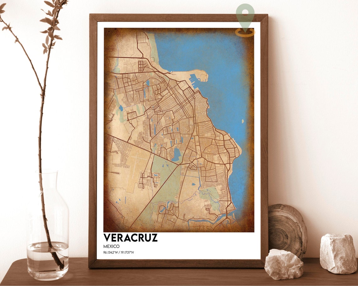 Veracruz Mexico Emerald Green Coastal Street Map Coordinates Poster - Image 2