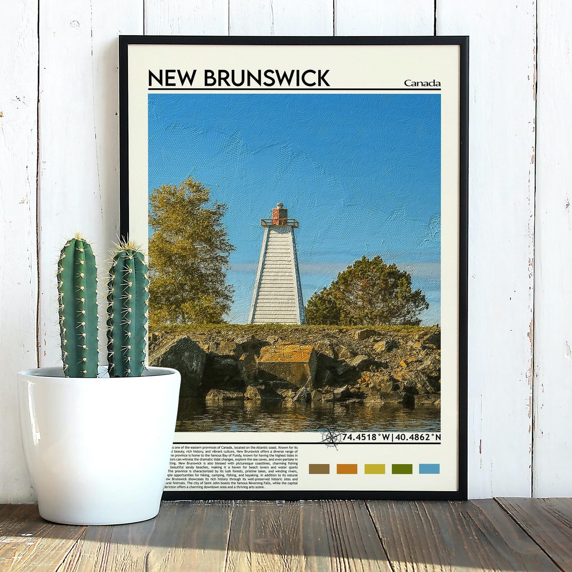 New Brunswick Canada Coastal Lighthouse Rocky Shore Travel Print - Image 3