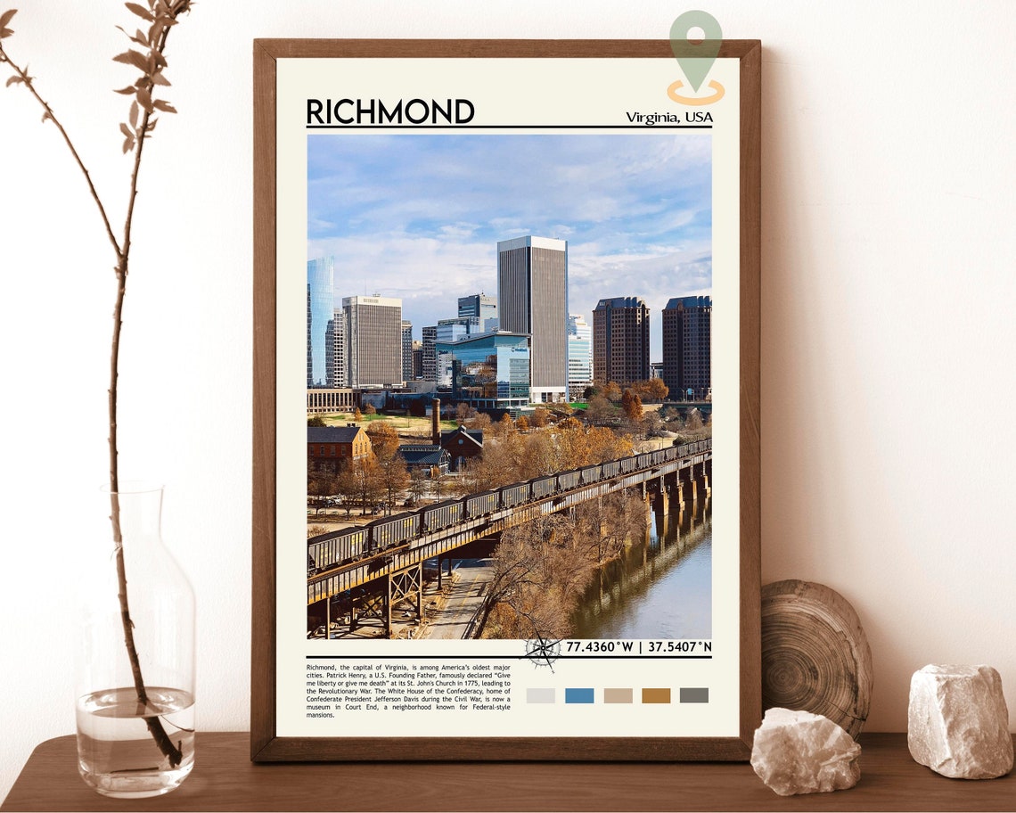 Richmond Virginia USA Downtown Skyline Train Bridge Travel Poster