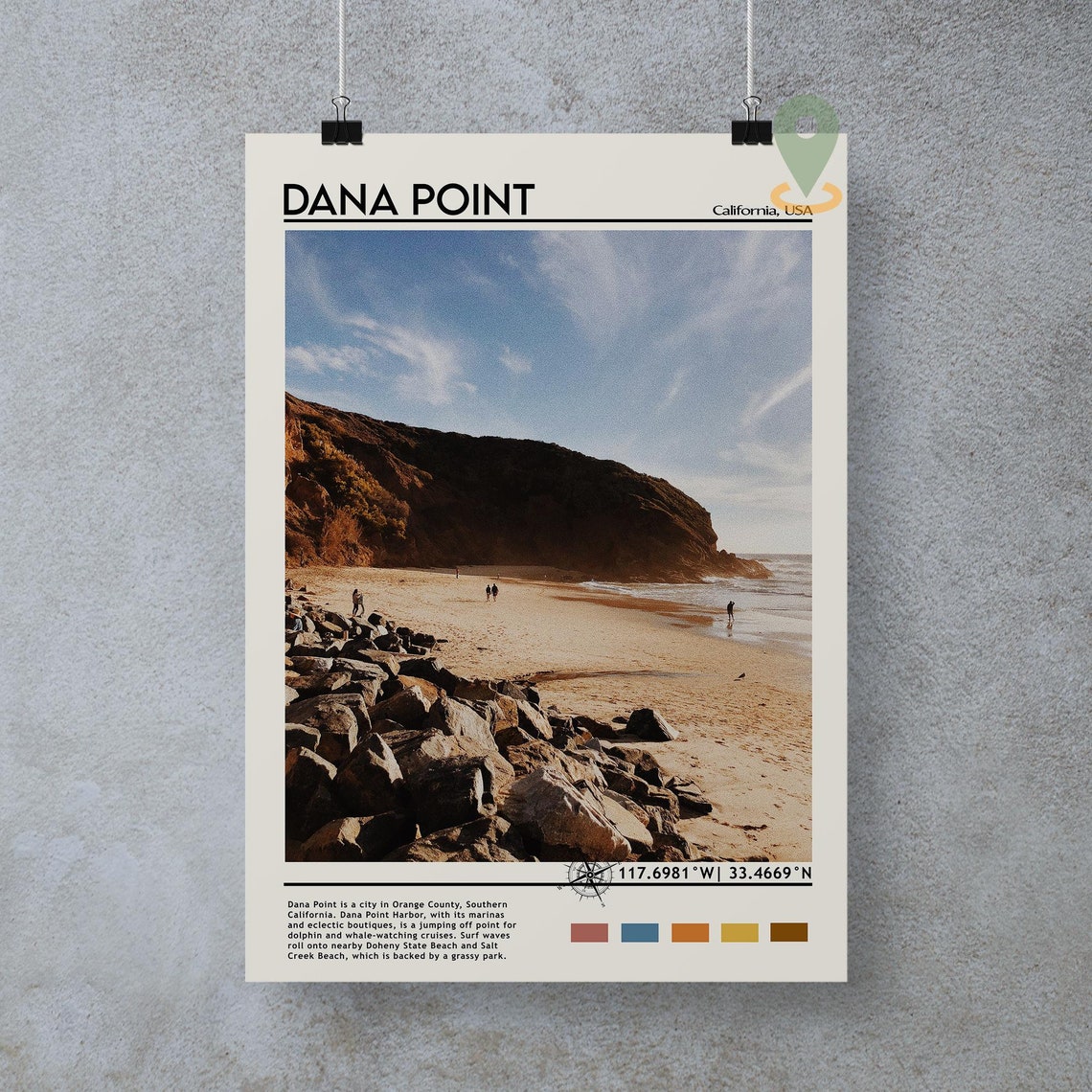 Dana Point California Beach Rocky Shore Coastal Travel Art Poster - Image 3
