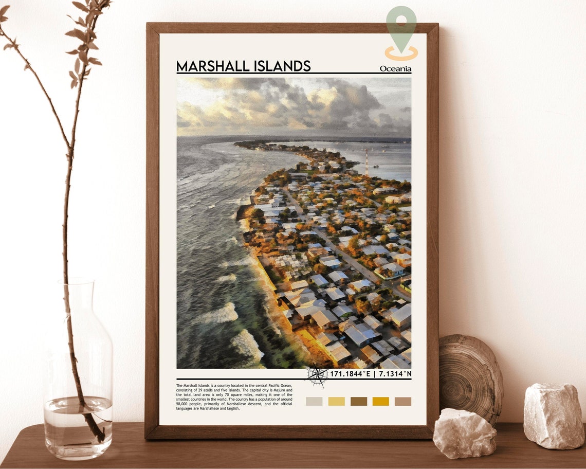Marshall Islands Oceania Coastal Town Aerial Pacific Travel Poster