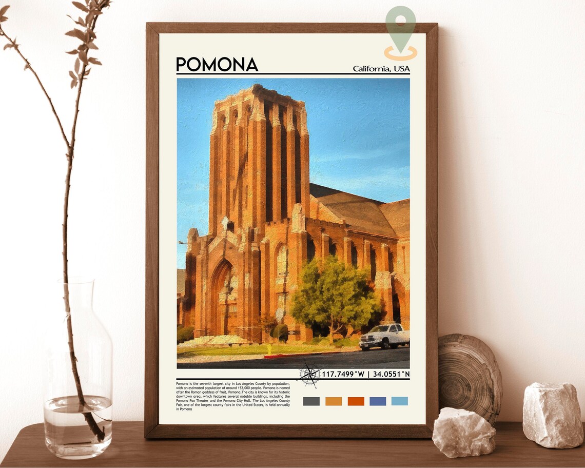 Pomona California Historic Brick Church Tower Watercolor Poster