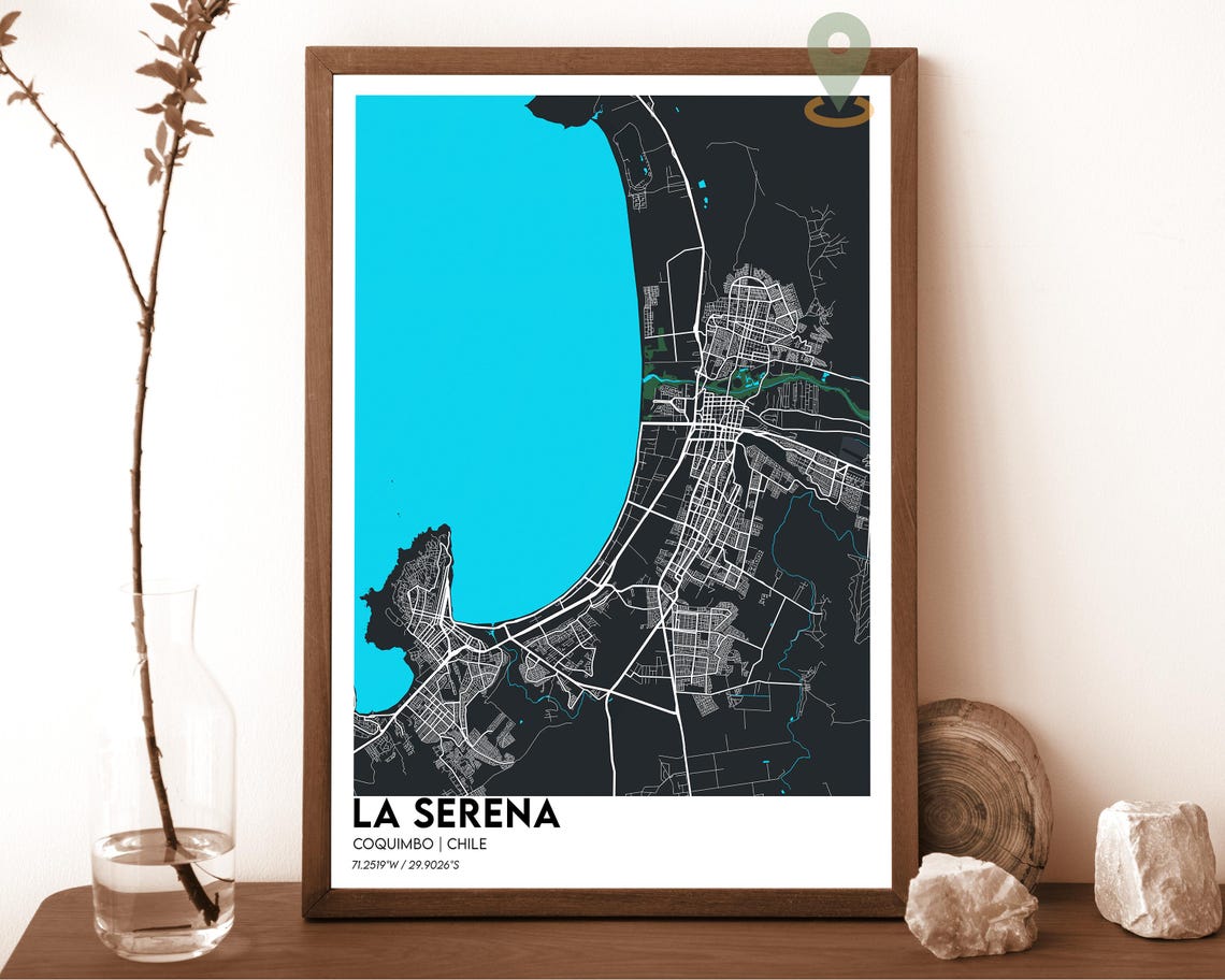 La Serena Chile City Map Minimalist Navy and Mustard Yellow Poster - Image 4
