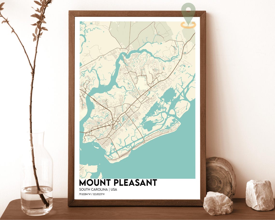Mount Pleasant South Carolina Bold Coastal City Map Art Poster - Image 6