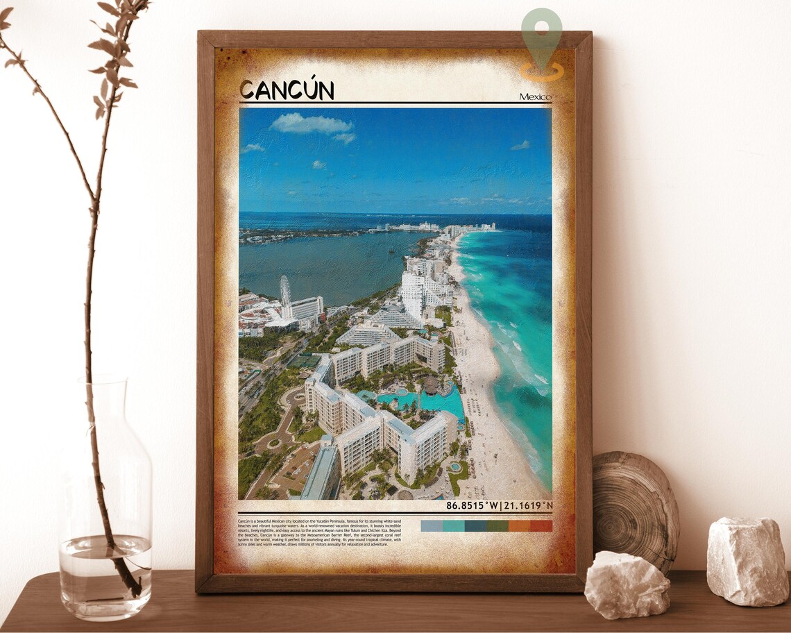 Cancun Mexico Aerial Beach Coastline Resort Area Travel Poster - Image 6