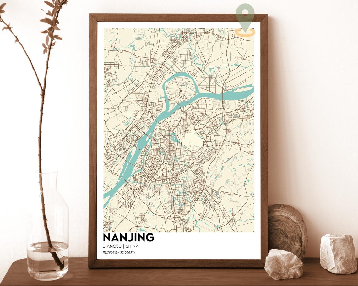 Nanjing Jiangsu China Bold Green Gold Modern City Map Art Poster - Image 5