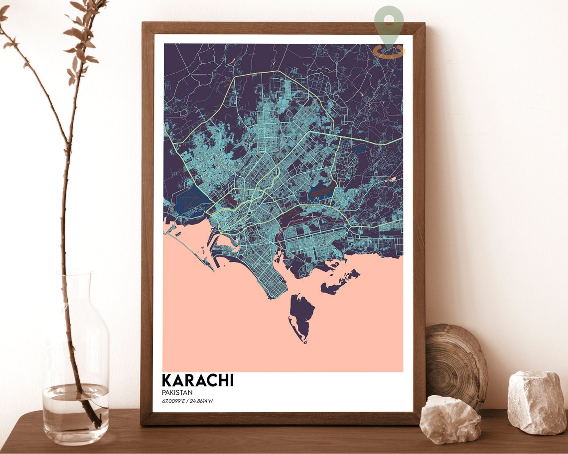 Karachi Pakistan City Map Poster Modern Red Minimalist Design Art - Image 3
