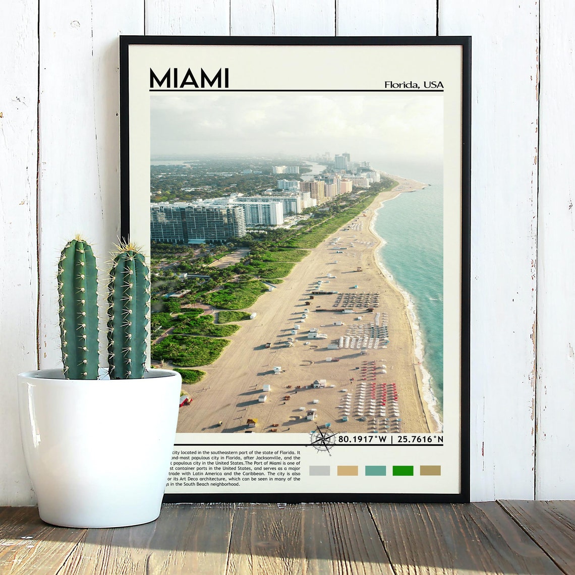 Miami Florida Aerial Beach Skyline Tropical Coast Travel Poster - Image 3