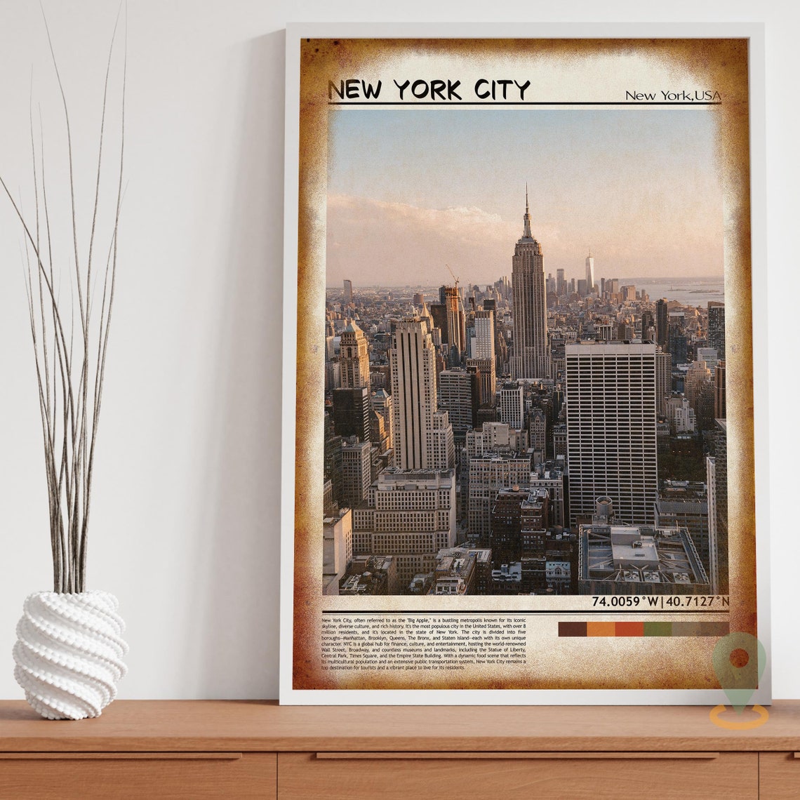 New York City Manhattan Skyline Empire State Dusk View Poster - Image 4