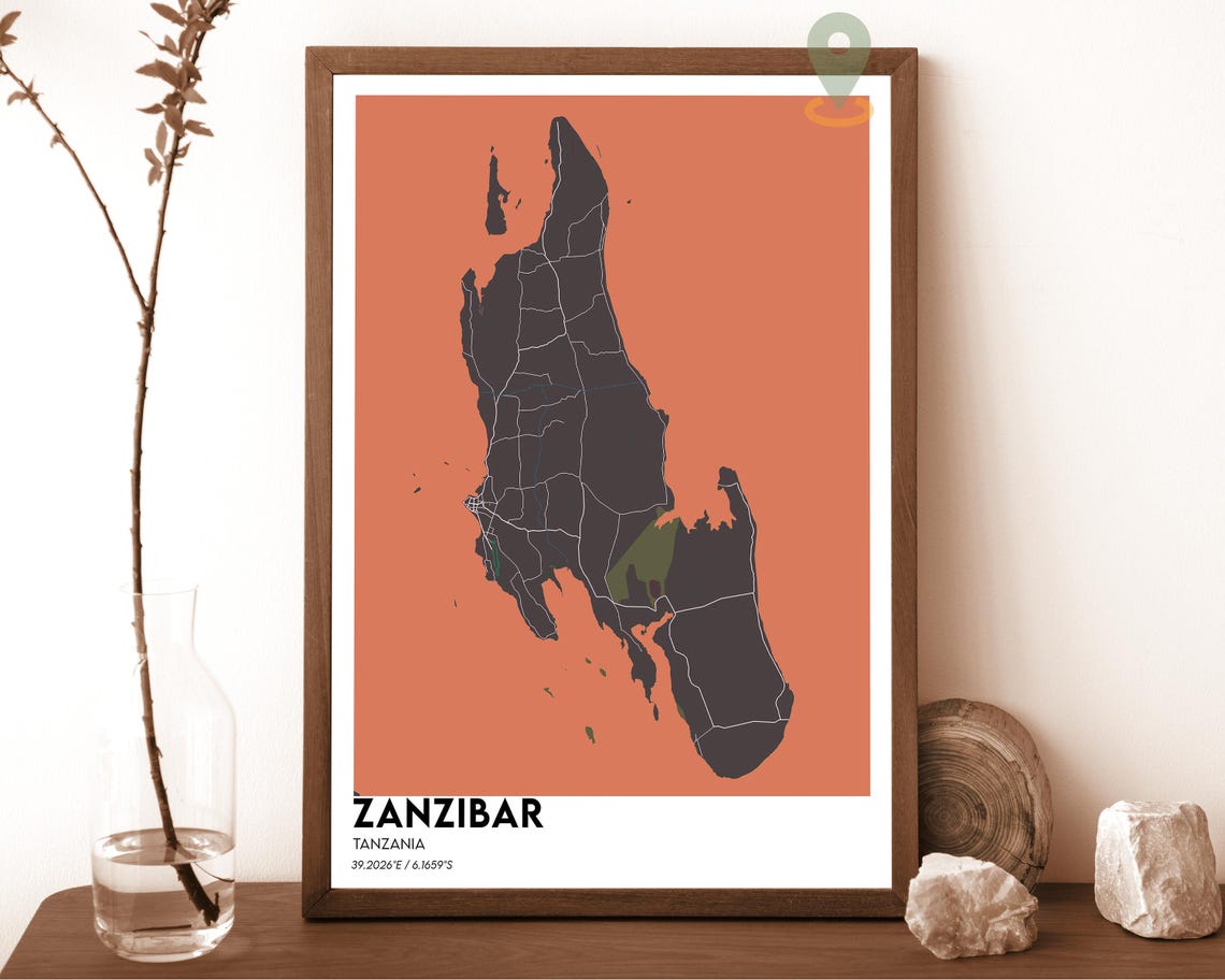 Zanzibar Tanzania Spice Island Dark Cyan Modern Map Art Poster - Image 3