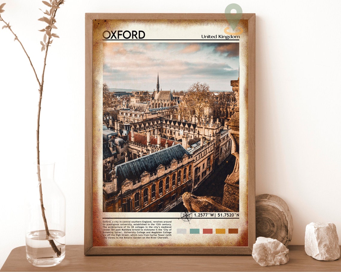 Oxford United Kingdom Historic College Rooftops Skyline Photo Poster - Image 6
