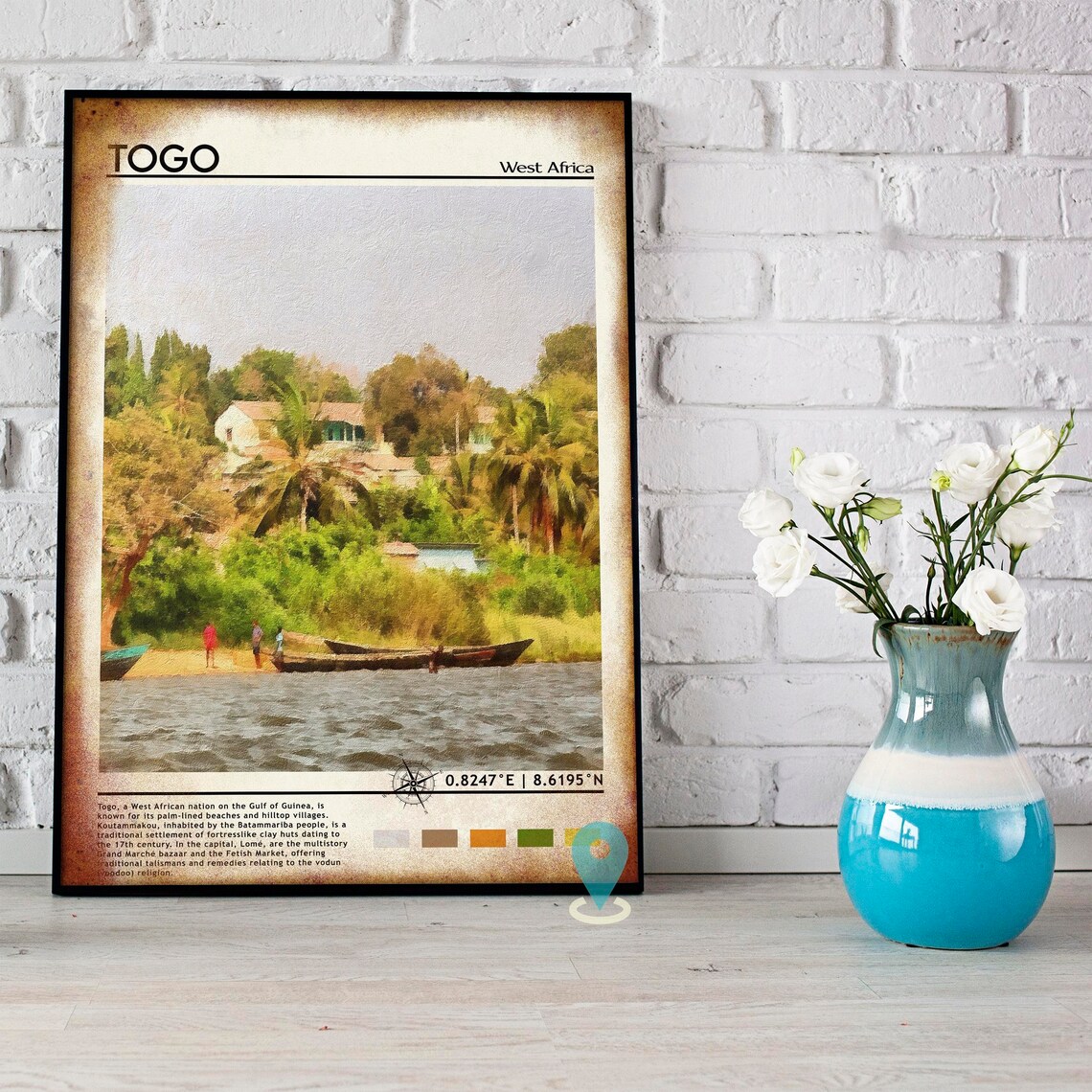 Togo West Africa Riverside Village Canoes Vintage Travel Poster - Image 4