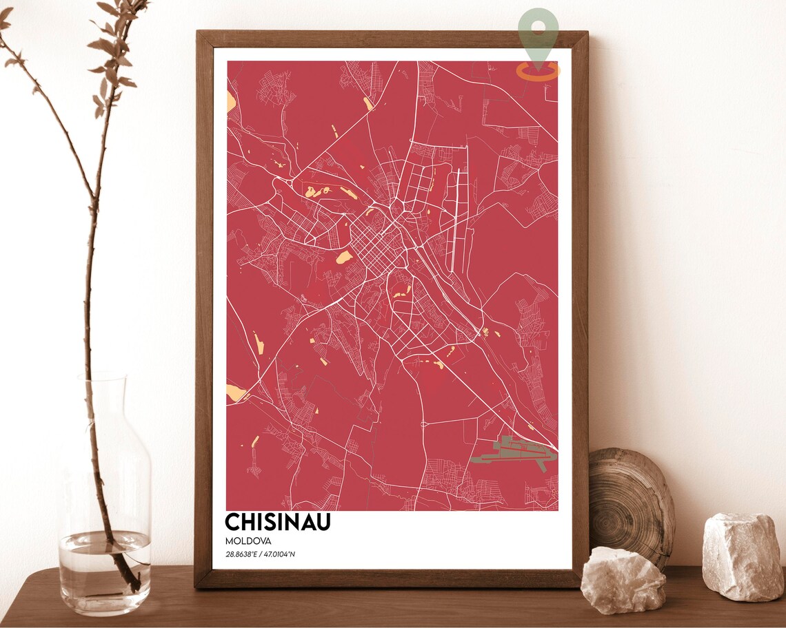 Chisinau Moldova Deep Green City Street Map White Grid Modern Art Print - Image 3