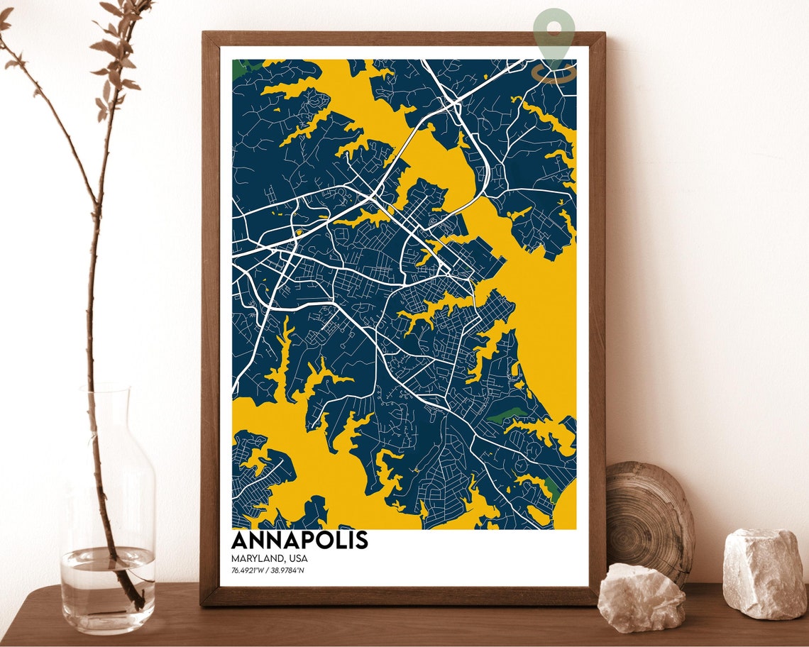 Annapolis Maryland Teal Orange Minimalist Street Map Art Print - Image 2