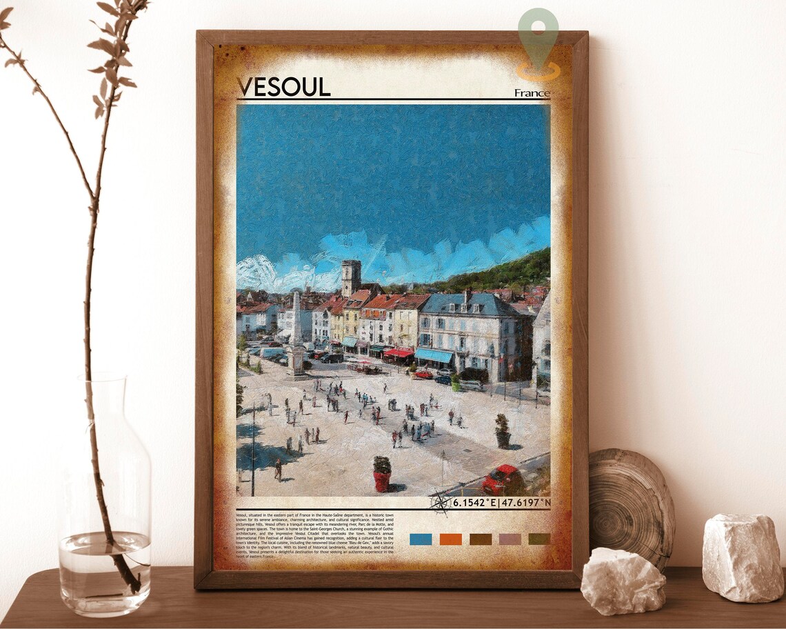 Vesoul France Historic Town Square Painted Old Town Travel Poster - Image 6