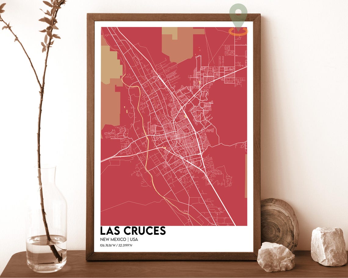 Las Cruces New Mexico Dark Modern Downtown City Map Art Poster - Image 5