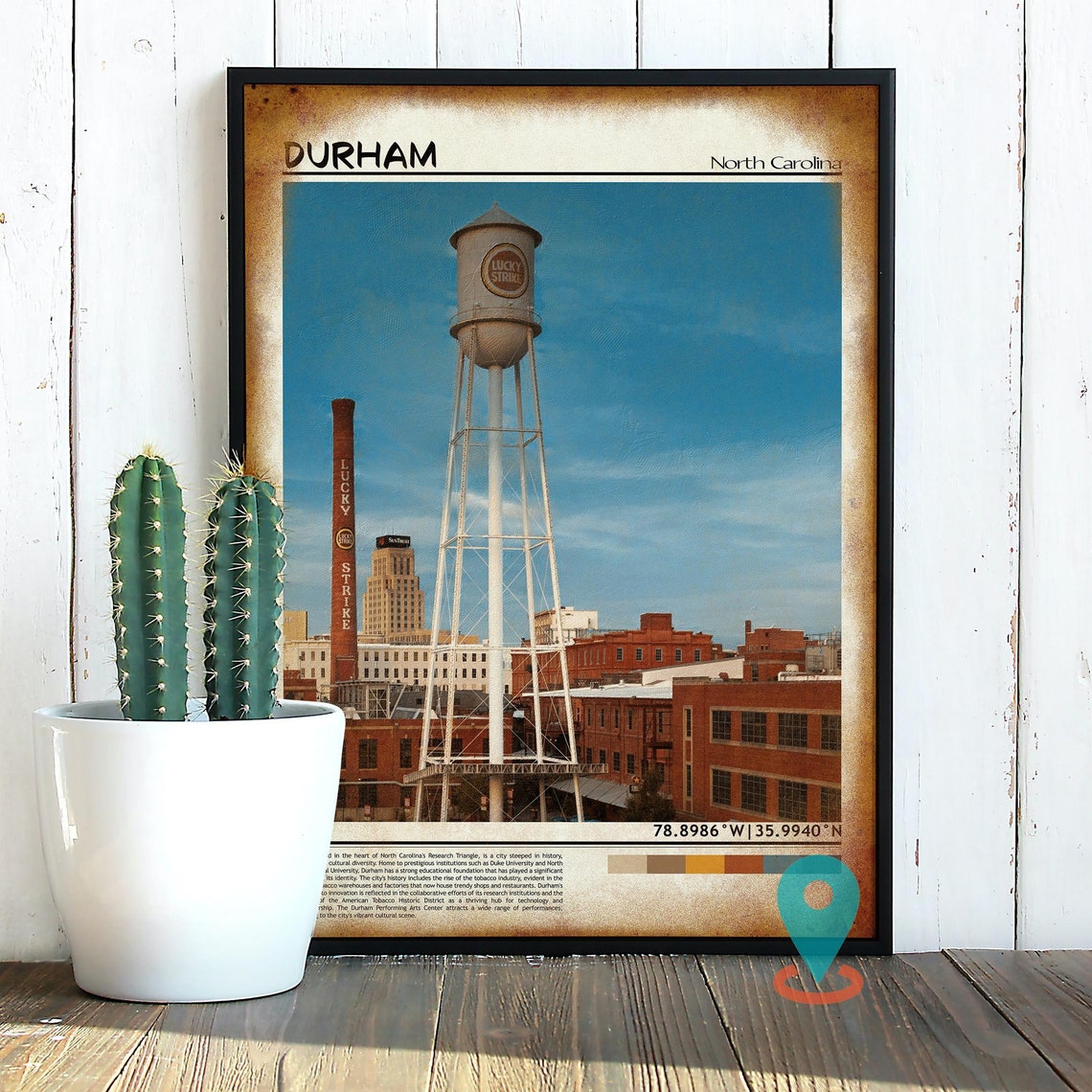 Durham North Carolina Lucky Strike Water Tower Skyline Poster - Image 2