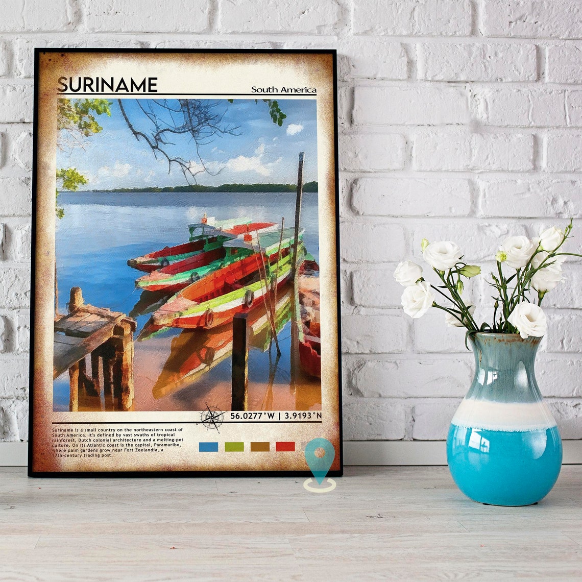 Suriname South America Colorful Tropical River Boats Coastal Poster - Image 3