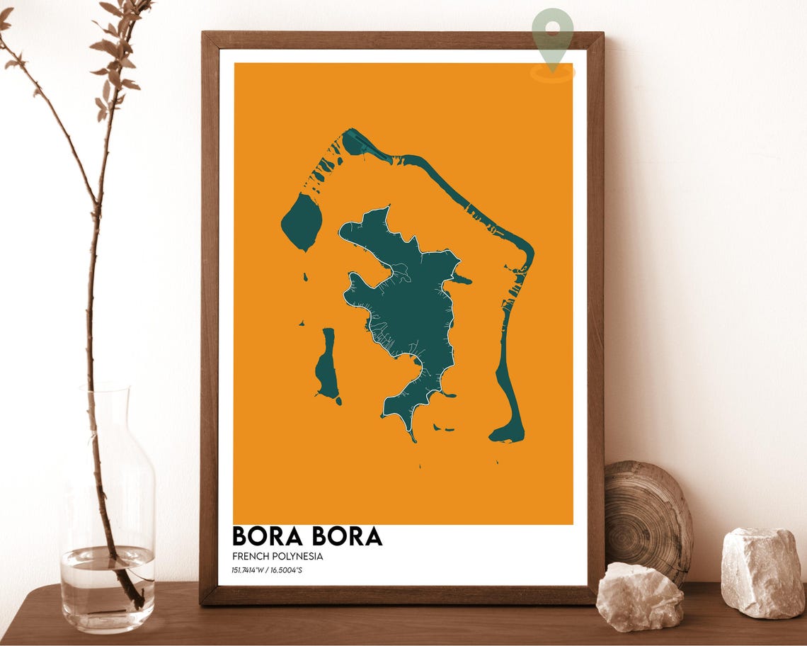 Bora Bora French Polynesia Bold Turquoise Island Map Art Poster - Image 5